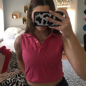 Cropped collared pink tank top